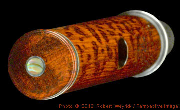 detail of piccolo headjoint made of snakewood